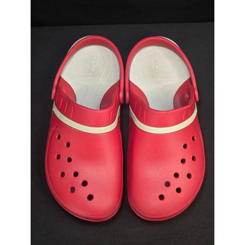 Crocs Duet Sport Clogs Red White Mens 9 Womens 11 Slip On Comfort Shoes